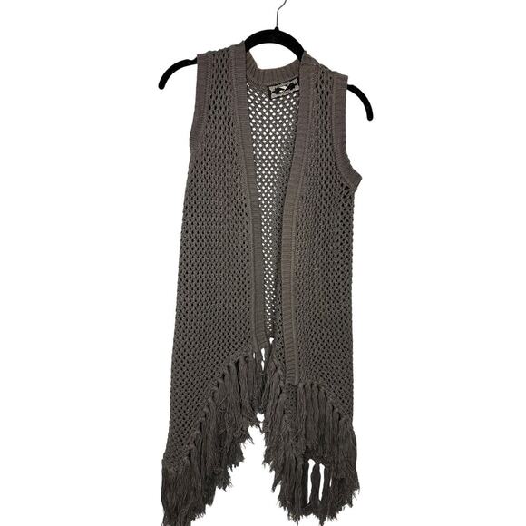 Y London Jackets & Blazers - Y London Crocheted Tassel Vest Women's Size Large Gray Boho Western Vintage